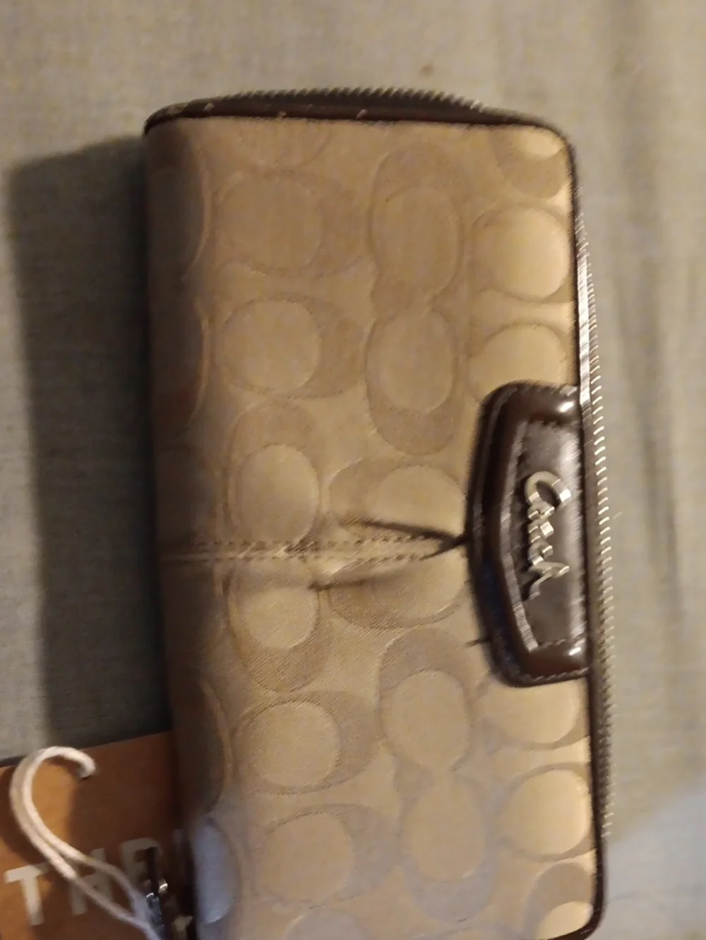 Coach Signature Canvas Zip-Around Wallet in Tan and Brown